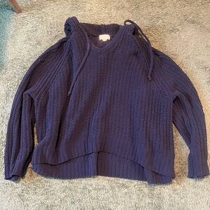 Aerie Deep Blue Chenille Hooded Sweater